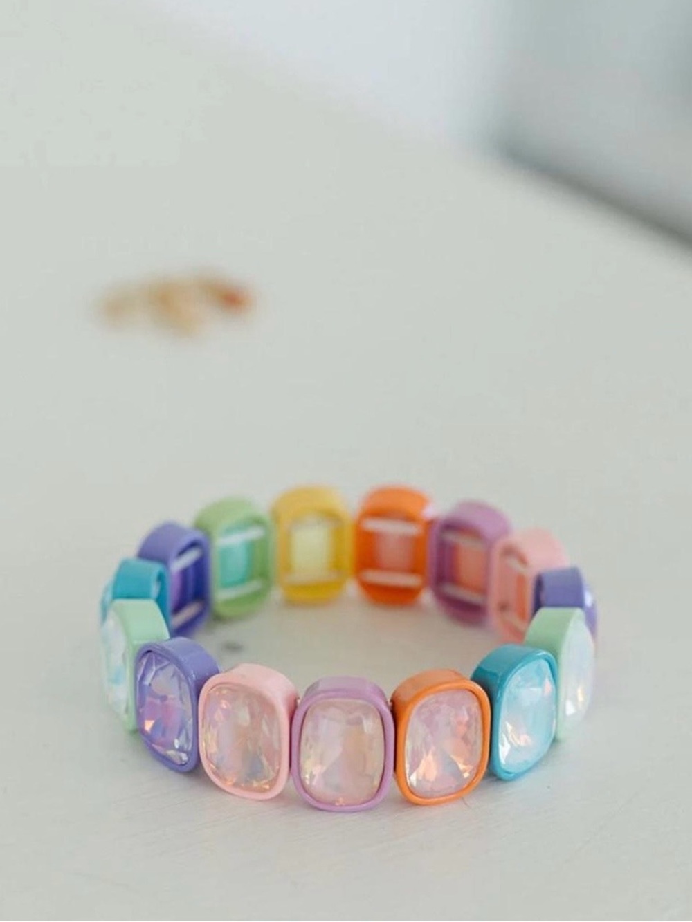 new Pastel Candy Rainbow Multi Color Stretch Gemstone Bracelet